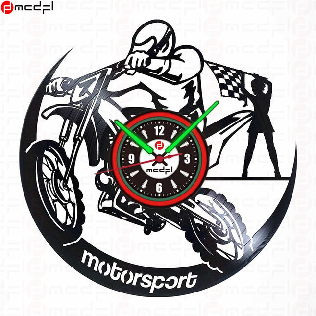 Motorrad Wanduhr Schallplatte rot grün