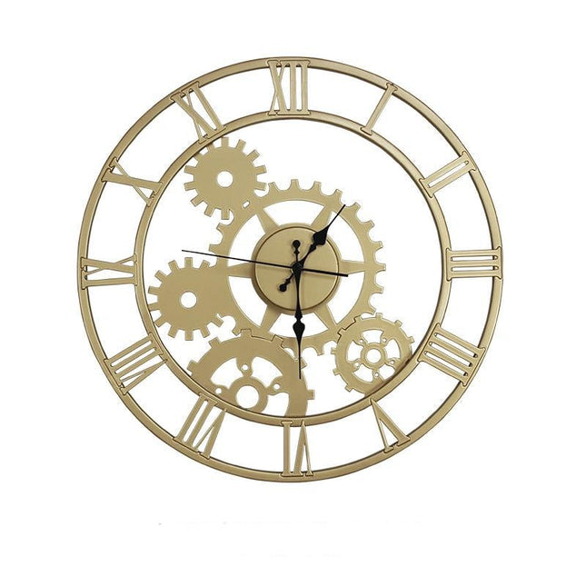 Große goldene Metallwanduhr römische Ziffern