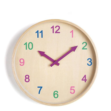 Lernuhr Holz mit bunten Zahlen
