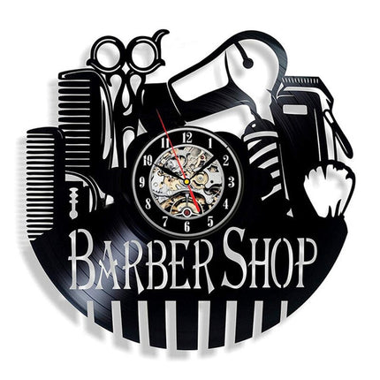 Schallplattenuhr für Friseursalon Barbershop Deko