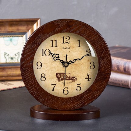 Runde Vintage Tischuhr aus Holz