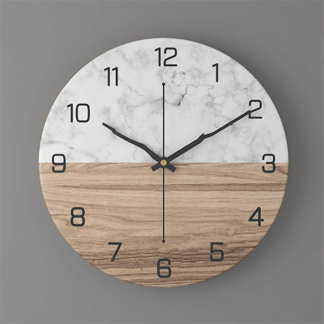 Design Wanduhr moderne Marmor-Holzoptik