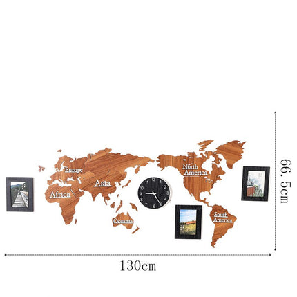 Weltkarte Wanduhr Aufkleber in Holzoptik