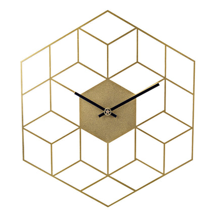 Geometrische Wanduhr Gold Würfel-Design
