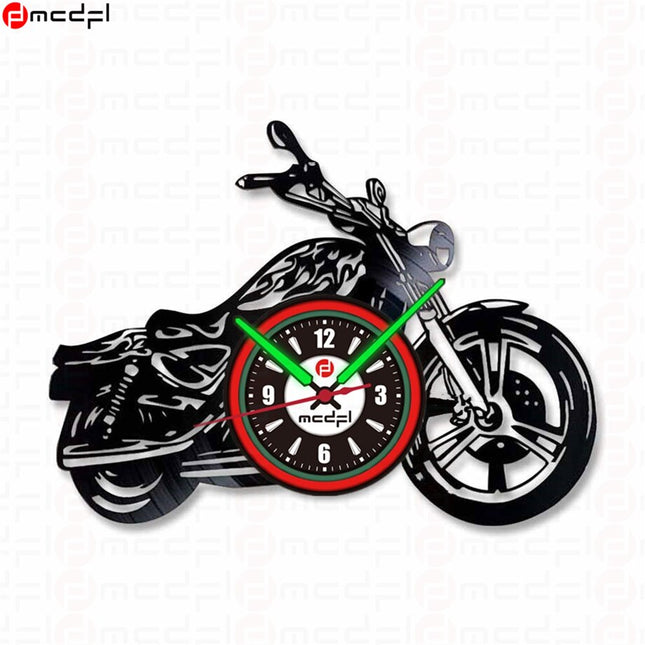Motorrad Wanduhr Schallplatte rot grün