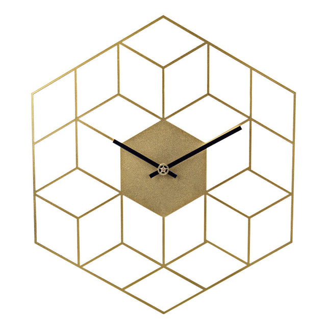 Geometrische Wanduhr Gold Würfel-Design