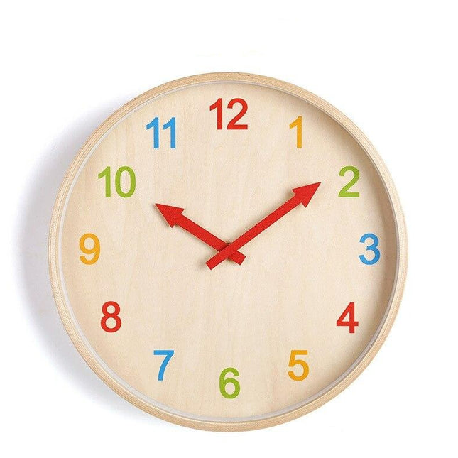 Lernuhr Holz mit bunten Zahlen