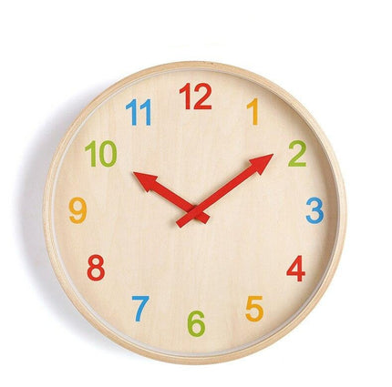 Lernuhr Holz mit bunten Zahlen