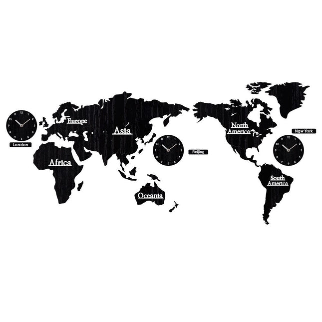 Hölzerne Weltkarten-Wanduhr mit Zeitzonen