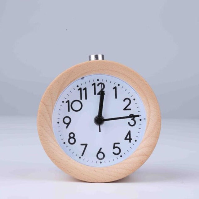 Runder Wecker aus Holz Nachttischuhr