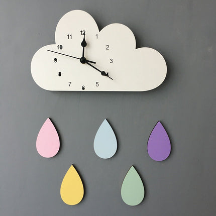 Wanduhr Wolke mit bunten Regentropfen