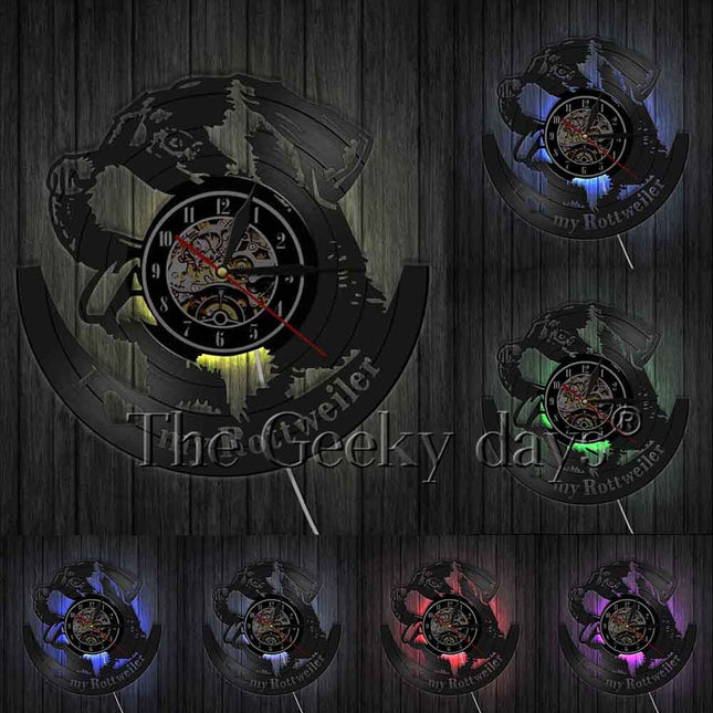 Rottweiler Hund Schallplattenuhr als Geschenk