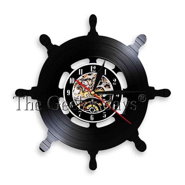 Maritime Schallplattenuhr mit Anker Motiv