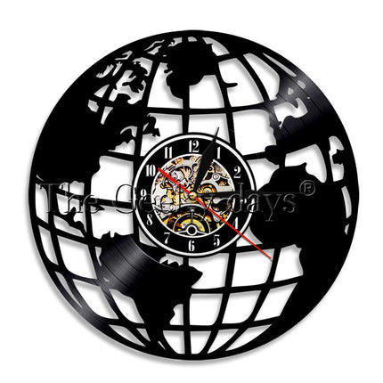 Schallplattenuhr mit Weltkarten-Design