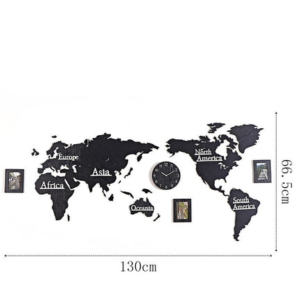 Weltkarte Wanduhr Aufkleber in Holzoptik
