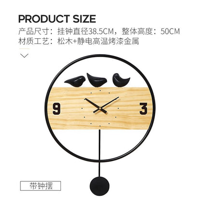 Design Wanduhr Holz mit Vögeln Gold