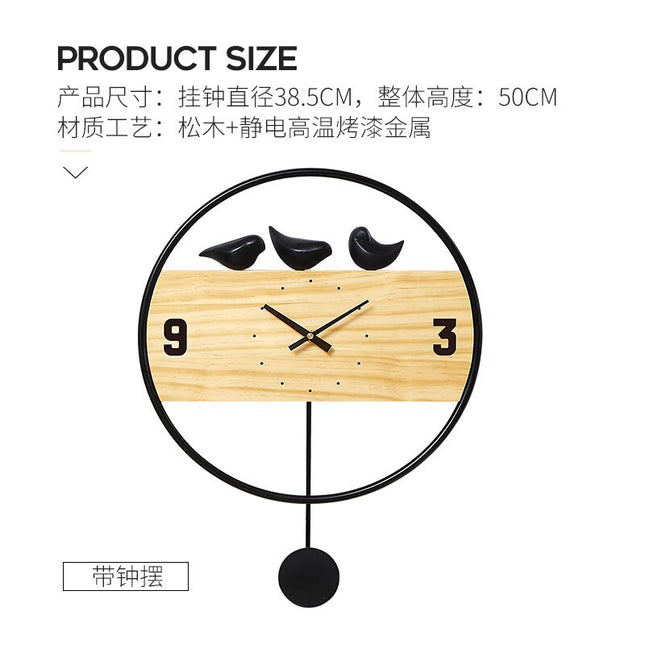 Design Wanduhr Holz mit Vögeln Gold