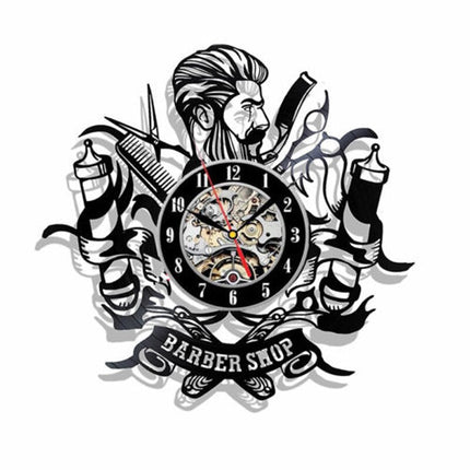 Schallplattenuhr für Friseursalon Barbershop Deko