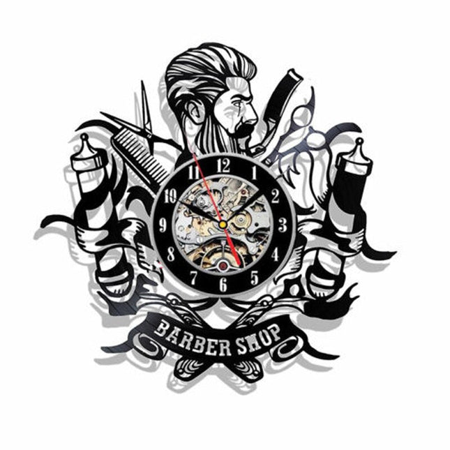 Schallplattenuhr für Friseursalon Barbershop Deko