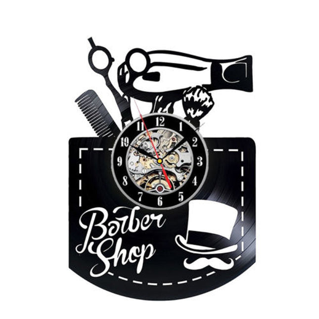 Schallplattenuhr für Friseursalon Barbershop Deko