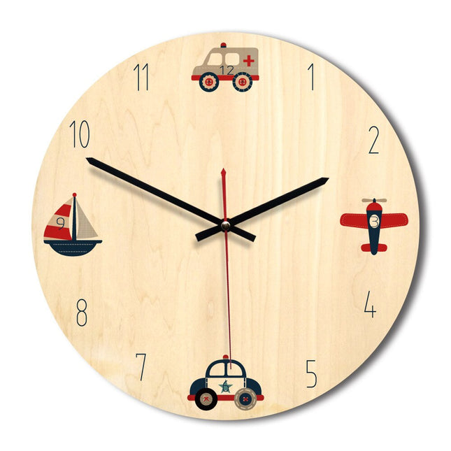 Kinderzimmer Wanduhr Holz mit Flugzeug
