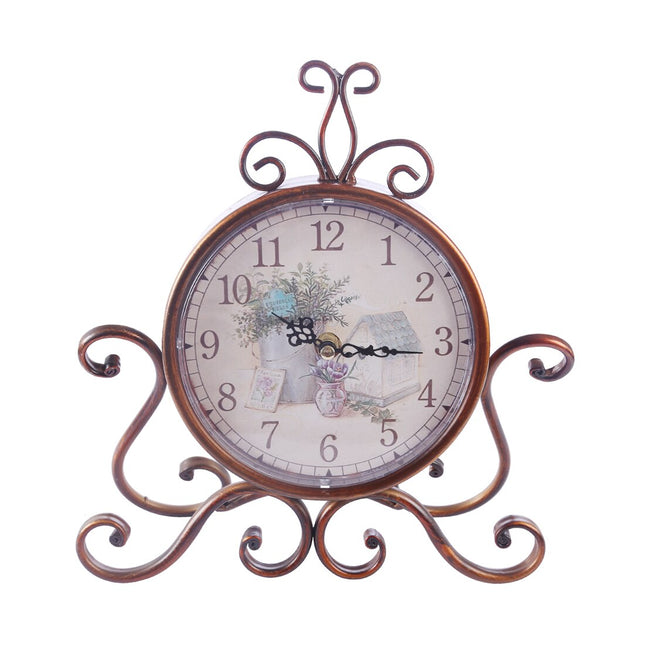Vintage Tischuhr mit verschnörkeltem Ständer