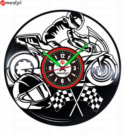 Motorrad Wanduhr Schallplatte rot grün