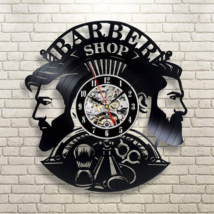 Schallplattenuhr für Friseursalon Barbershop Deko