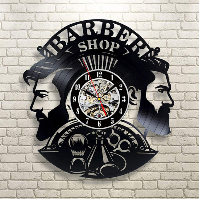 Schallplattenuhr für Friseursalon Barbershop Deko