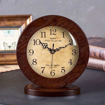 Runde Vintage Tischuhr aus Holz