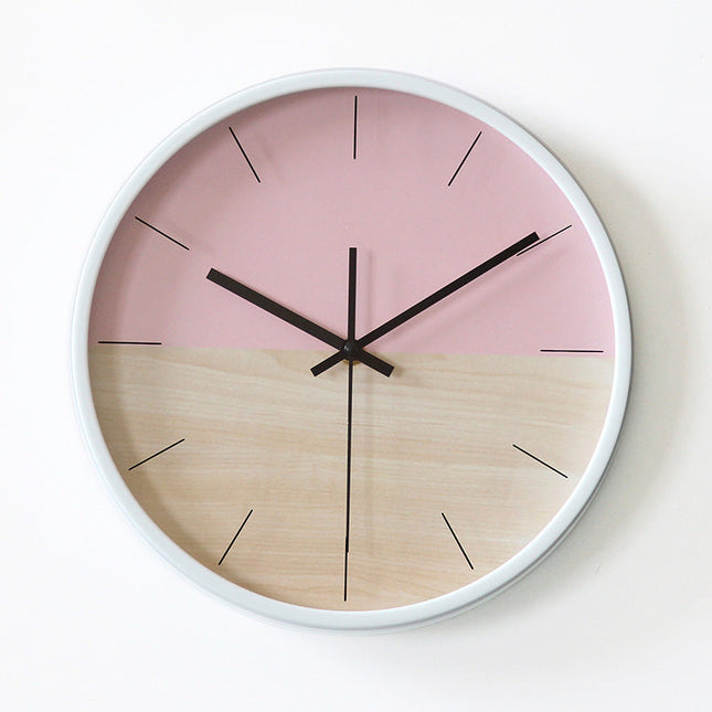 Wanduhr skandinavisch in Rosa und Gelb