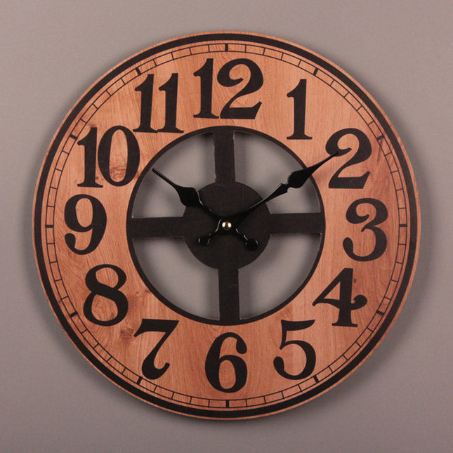 Rustikale Wanduhr aus Holz große Zahlen