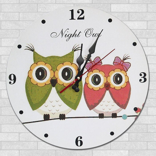 Runde Wanduhr für Kinder mit Eulenmotiv