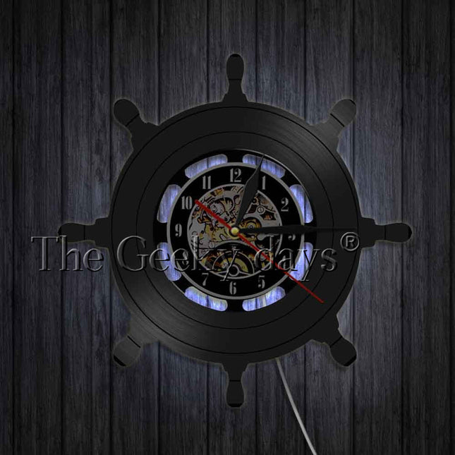 Maritime Schallplattenuhr mit Anker Motiv