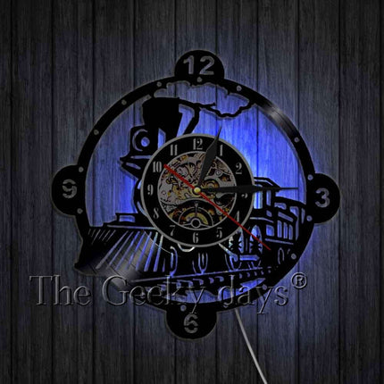 Schallplattenuhr mit Lokomotive Zug Motiv