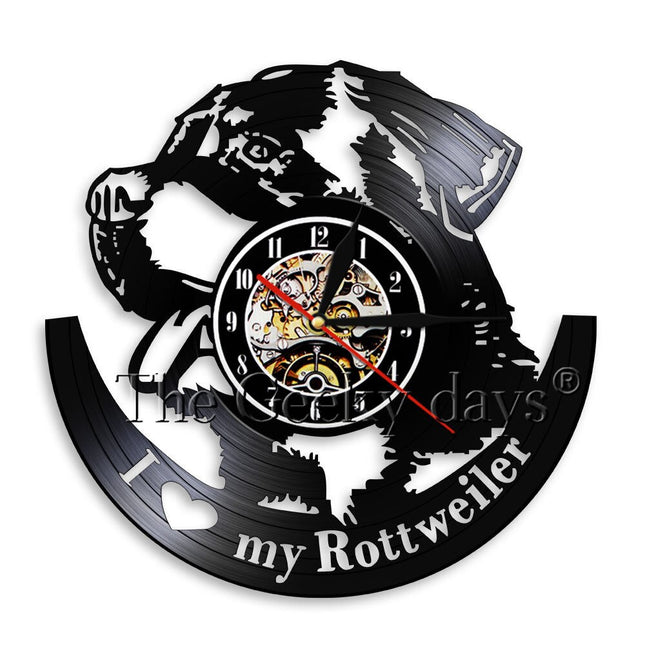 Rottweiler Hund Schallplattenuhr als Geschenk