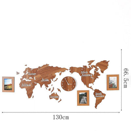Weltkarte Wanduhr Aufkleber in Holzoptik