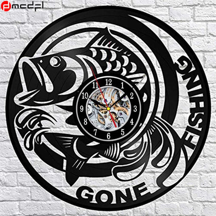 Schallplattenuhr mit Angelmotiv für Angler