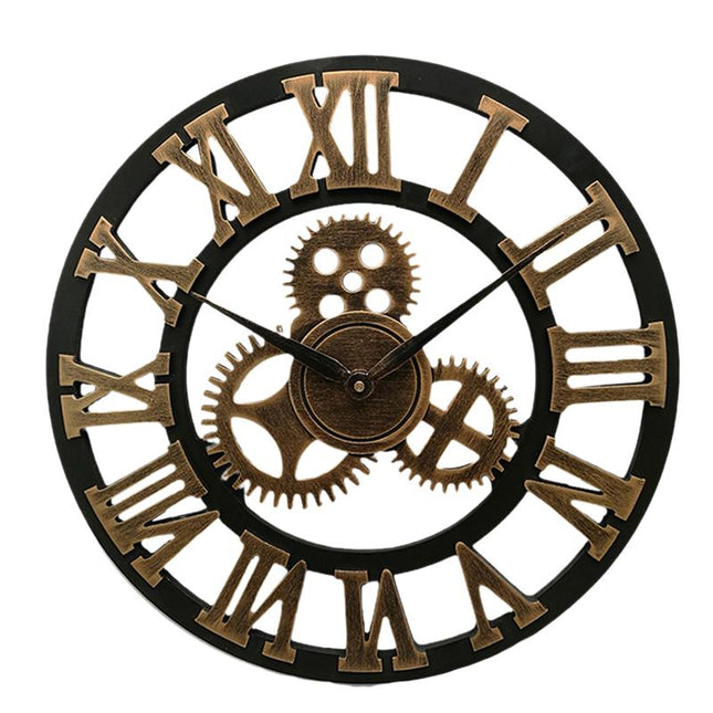Wanduhr Holz und Metall Zahnräder