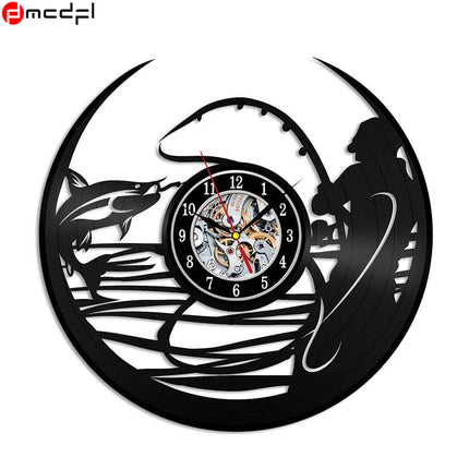 Schallplattenuhr mit Angelmotiv für Angler