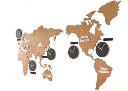 Weltkarten-Wanduhr mit 5 Zeitzonen