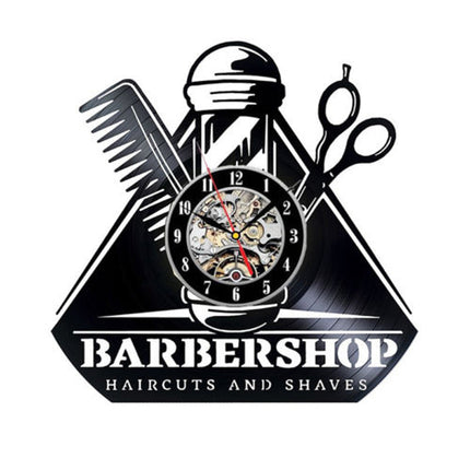 Schallplattenuhr für Friseursalon Barbershop Deko