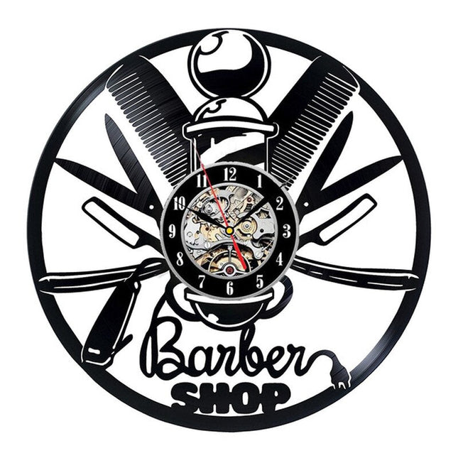Schallplattenuhr für Friseursalon Barbershop Deko