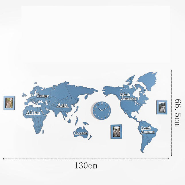 Weltkarte Wanduhr Aufkleber in Holzoptik
