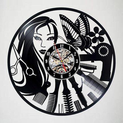 Schallplattenuhr für Friseursalon Barbershop Deko