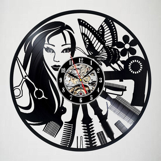 Schallplattenuhr für Friseursalon Barbershop Deko
