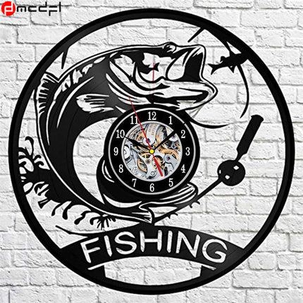 Schallplattenuhr mit Angelmotiv für Angler