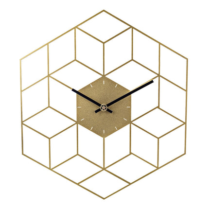 Geometrische Wanduhr Gold Würfel-Design