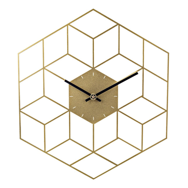 Geometrische Wanduhr Gold Würfel-Design