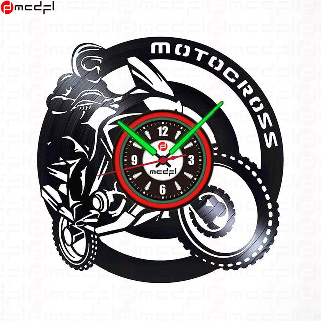 Motorrad Wanduhr Schallplatte rot grün